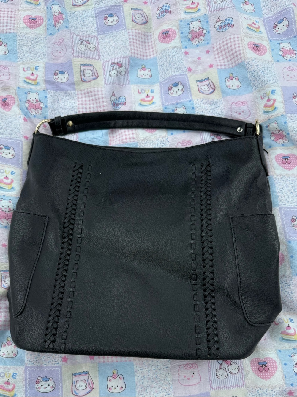 Black pleather large satchel/tote bag